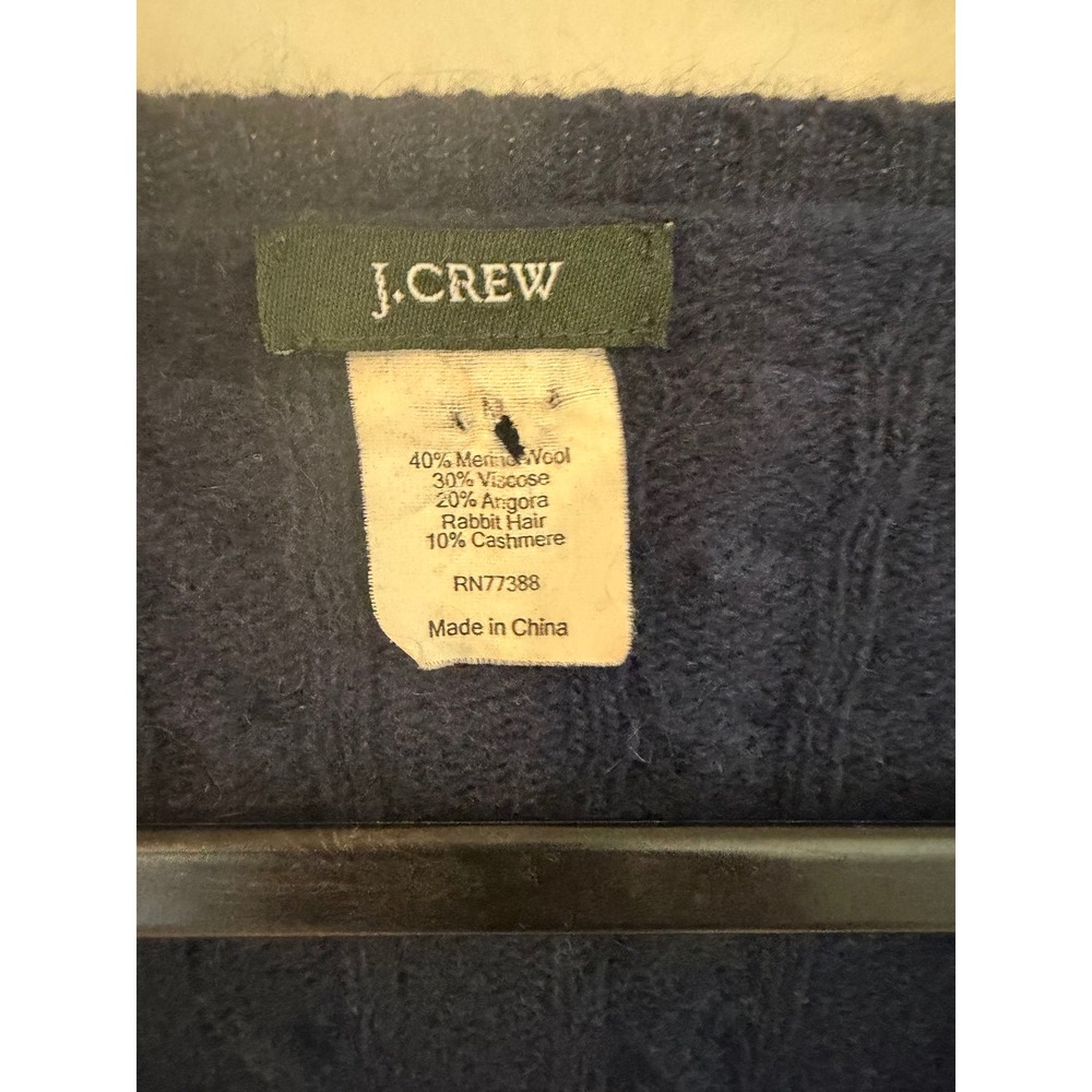 J.Crew Navy Blue Cable Knit Cardigan Merino Wool Angora Cashmere Blend M - Picture 3 of 8